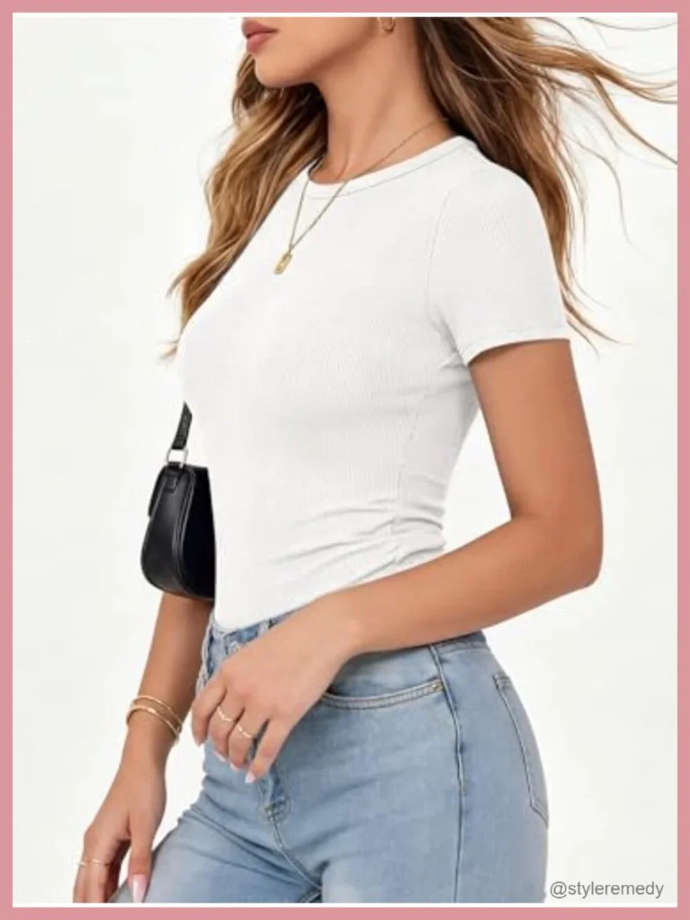 Short Sleeve Crewneck Ribbed Knit Slim Fit Shirt Summer Top Basic Tee